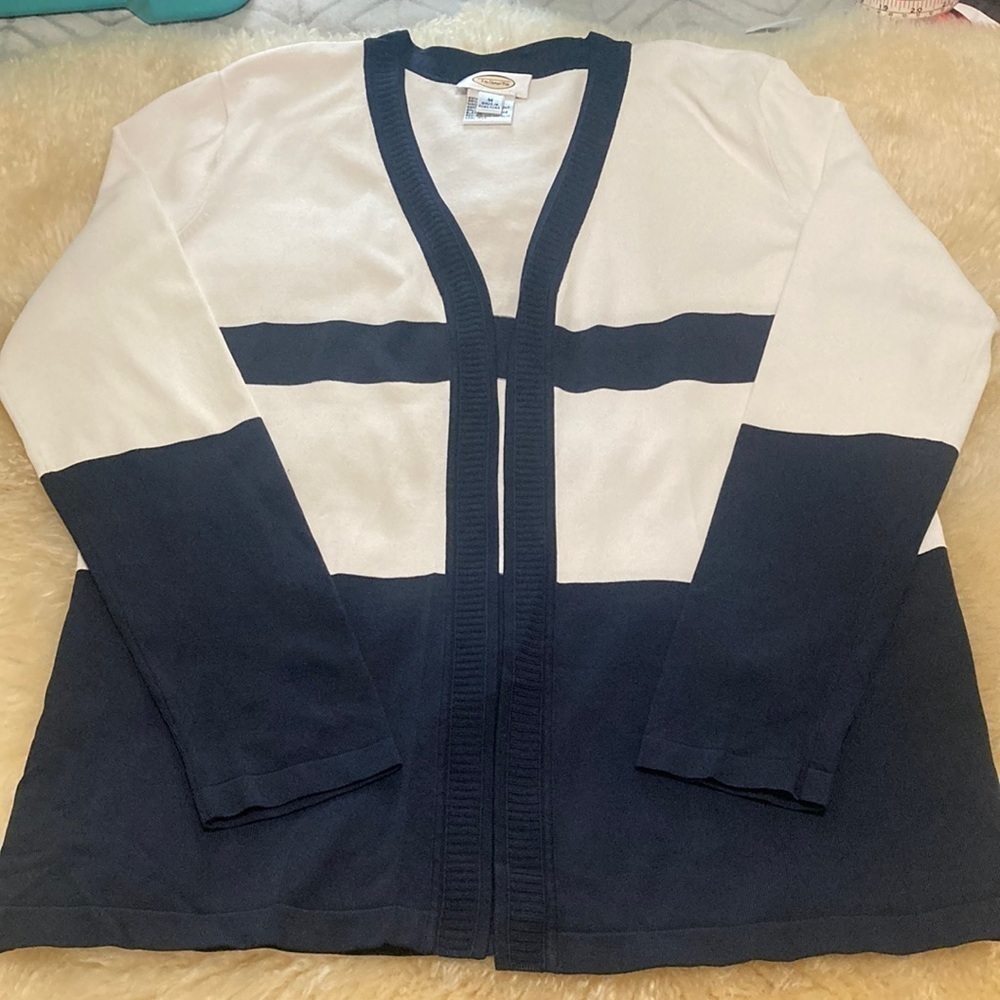 Talbots navy and white open cardigan size m